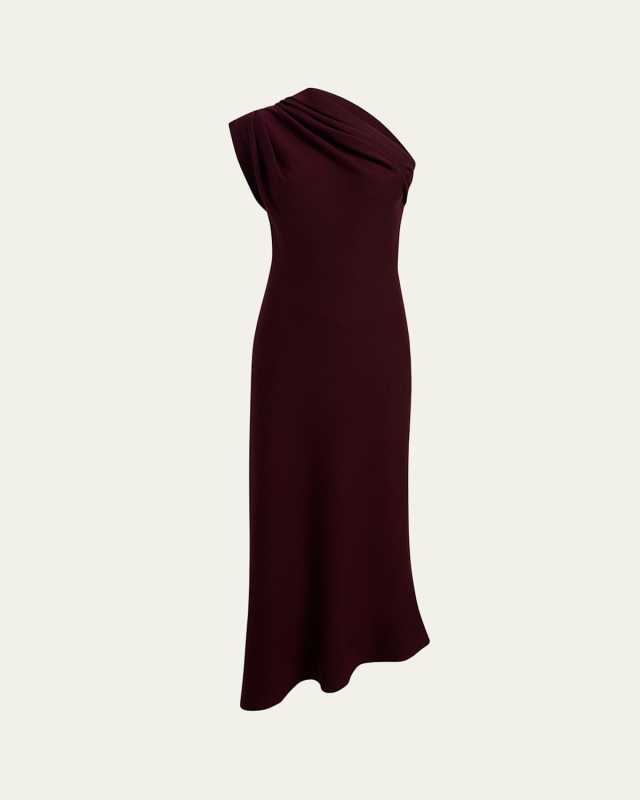 Coast Pleated Asymmetric Knit Maxi Dress